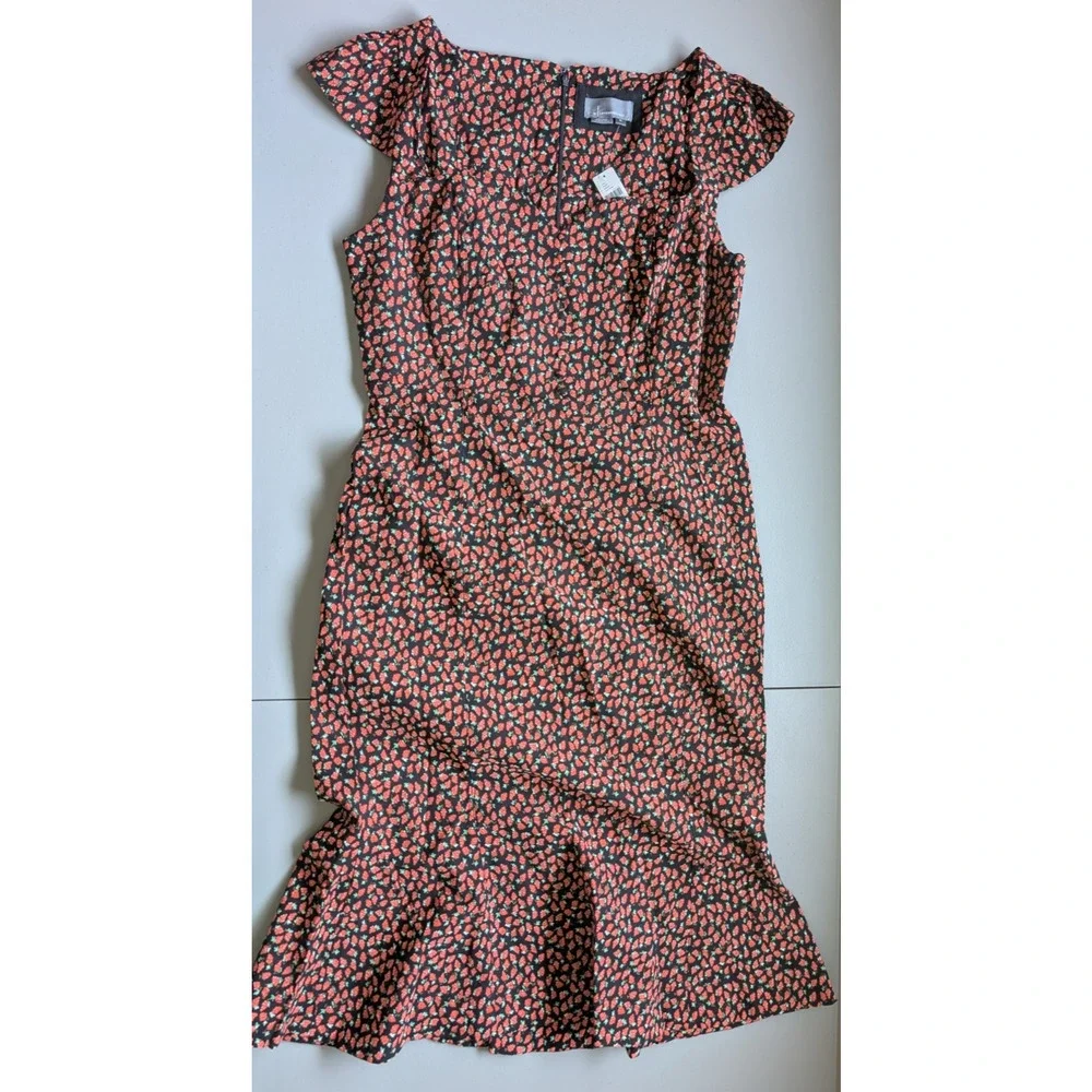 Anthropologie Black Midi Dress with Pink Spot Print